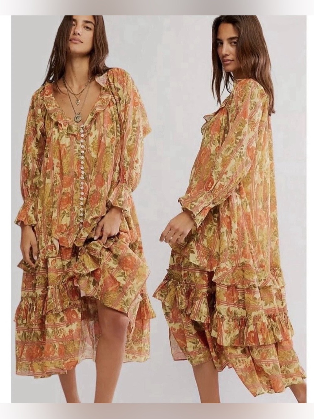Free People Garden Wonders Maxi Dress 70’s Bohemian Floral Size XS